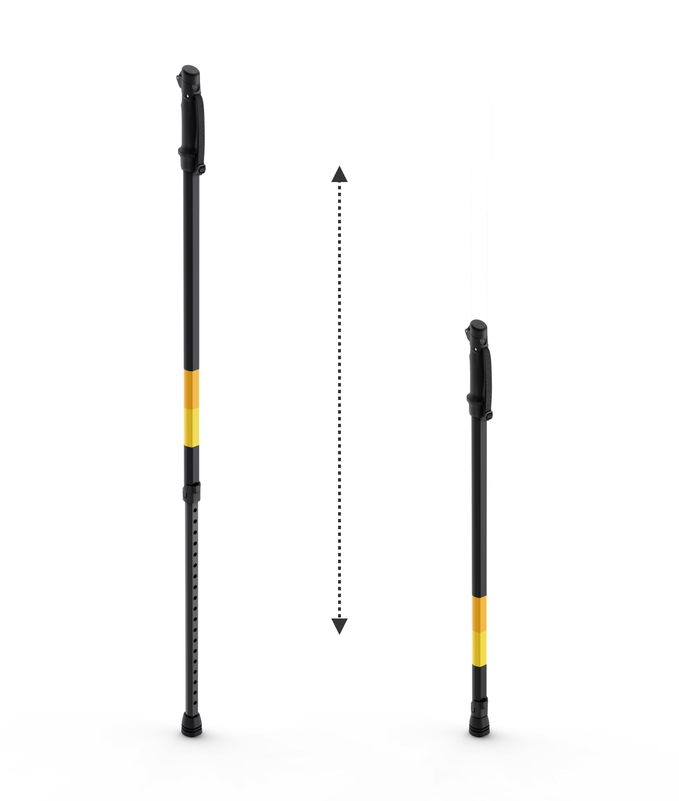 Adjust the height of the Upperstate pole between 3' 1" and 4' 9" end to end. In one inch increments.